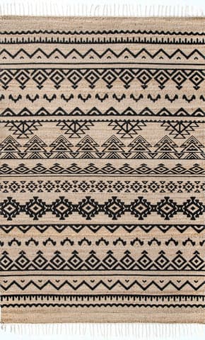 Isolated view of Natural Rectangle Banded Tribal Rug, showcasing its design