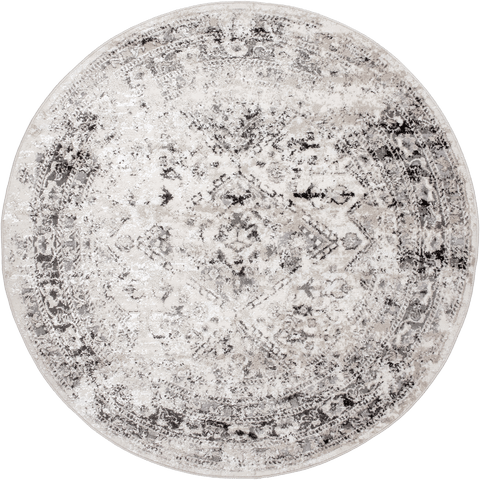 Isolated view of Grey Round Vintage Medallion Rug, showcasing its design