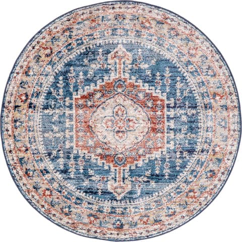 Isolated view of Blue Round Barbed Mast Medallion Rug, showcasing its design