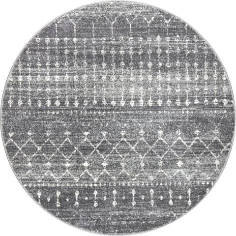 Isolated view of Dark Grey Round Moroccan Trellis Rug, showcasing its design