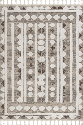 Isolated view of Beige Runner Audience Geometric Tasseled Rug, showcasing its design