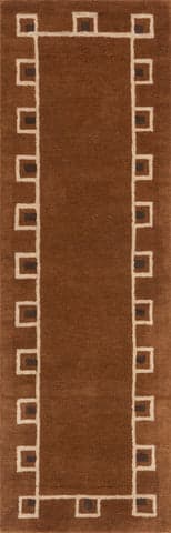 Isolated view of Golden Brown Runner Yves Bordered Wool Rug by Nate Berkus, showcasing its design