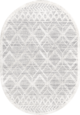 Isolated view of Light Grey Oval Shaggy Lattice Tassel Rug, showcasing its design