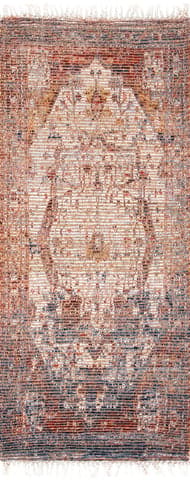 Isolated view of Multicolor Runner Faded Medallion Tassel Rug, showcasing its design