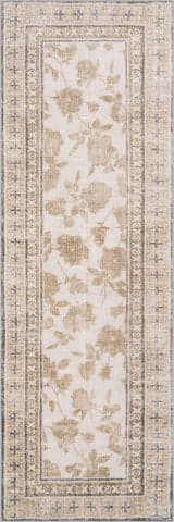 Isolated view of Olive Green Runner Boscage Floral Washable Rug, showcasing its design