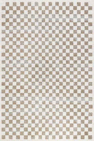 Isolated view of Beige Rectangle Finley Retro Checkered Washable Rug, showcasing its design