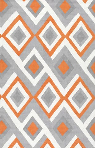 Isolated view of Orange Rectangle Interconnected Diamonds Rug, showcasing its design
