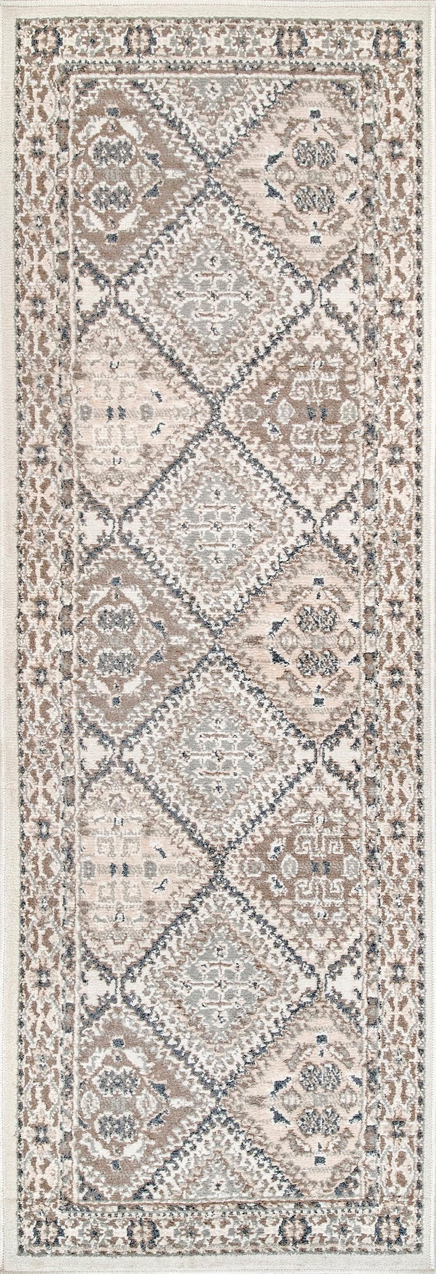 Melange Tiles Rug | Beige 2’6” x 10’ with padding