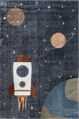 Isolated view of Beige Rectangle Scottie Kids Outerspace Washable Rug, showcasing its design