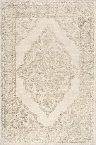 Isolated view of Beige Rectangle Istanbul Hand-Tufted Ornate Border Wool-Blend Rug, showcasing its design