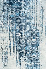 Isolated view of Blue Rectangle Muted Flourish Rug, showcasing its design