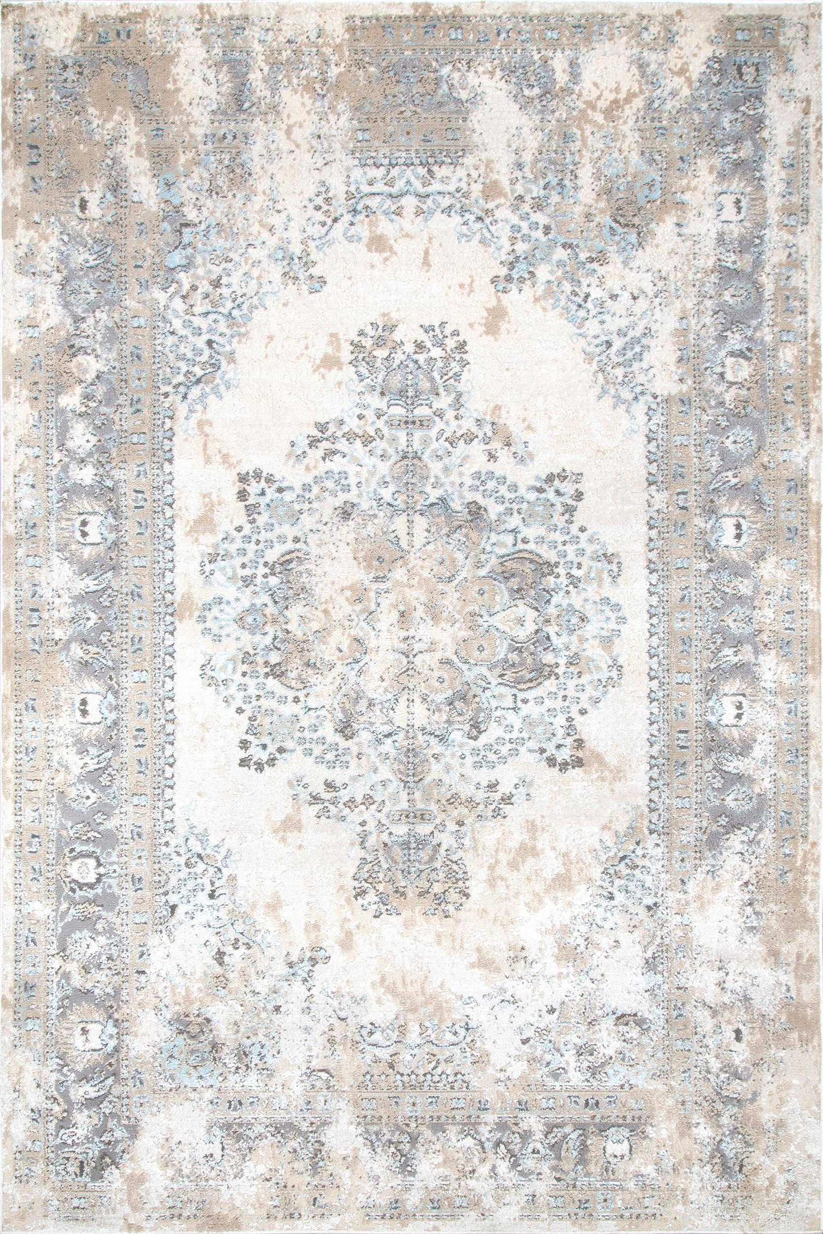 Milky Medallion Rug | Silver 6’7” x 9” with padding