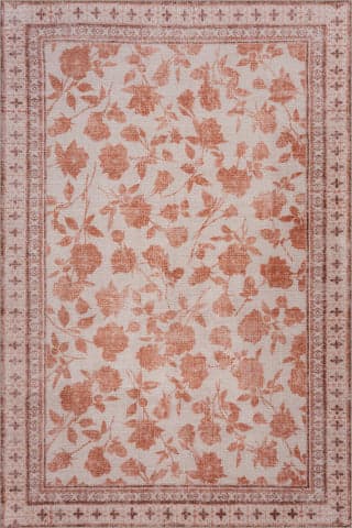 Isolated view of Orange Rectangle Boscage Floral Washable Rug, showcasing its design
