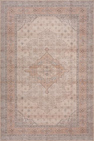 Isolated view of Peach Rectangle Kanna Oriental and Persian Washable Rug, showcasing its design