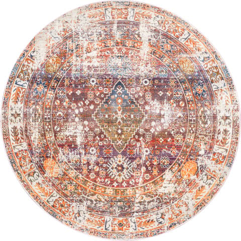 Isolated view of Rust Round Archer Distressed Medallion Rug, showcasing its design
