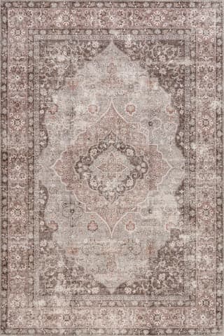 Isolated view of Taupe Rectangle Gianna Blossom Spill Proof Washable Rug, showcasing its design