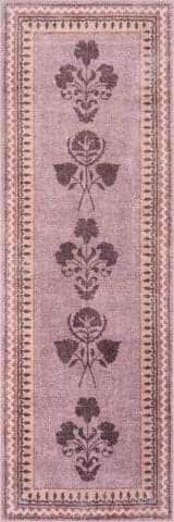 Isolated view of Pink Runner Arbeur Floral Washable Rug, showcasing its design