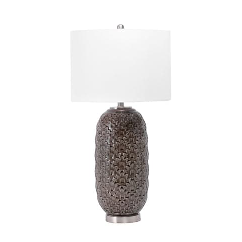 Isolated view of Brown  30-inch Textured Ceramic Star Trellis Table Lamp, showcasing its design
