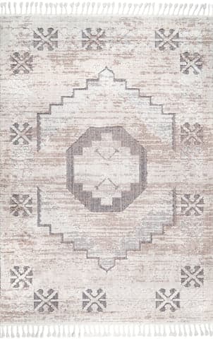 Isolated view of Beige Rectangle Shaggy Barbed Medallion Tassel Rug, showcasing its design