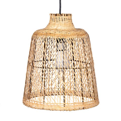 Isolated view of Black  15-inch Rattan Iron Bell Pendant Lamp, showcasing its design