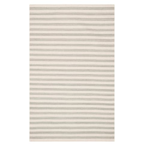 Ladder Stripe Handwoven Wool Rug | Grey/Ivory