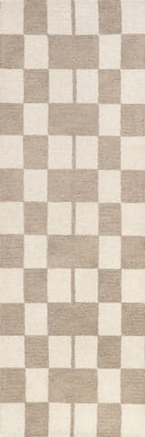 Isolated view of Beige Runner Caitlin Geometric Wool Rug, showcasing its design