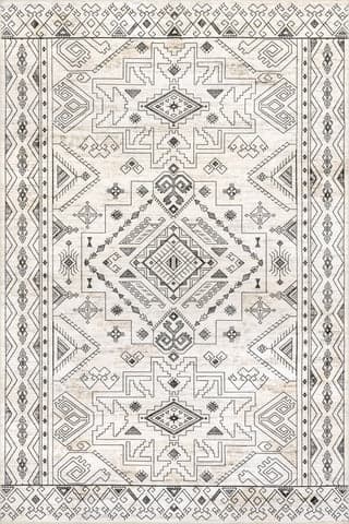Isolated view of Light Grey Rectangle Marley Geometric Bordered Rug, showcasing its design