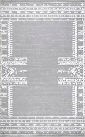 Isolated view of Grey Rectangle Margo Banded Geometric Washable Rug, showcasing its design