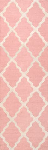 Isolated view of Baby Pink Runner Moroccan Trellis Rug, showcasing its design