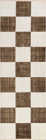 Isolated view of Brown Runner Aspen Checkerboard Fringed Rug, showcasing its design