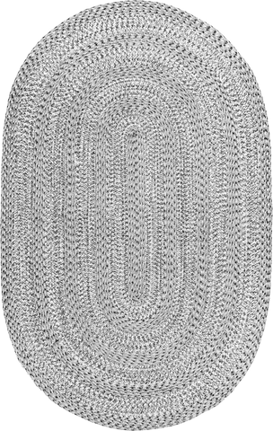 Isolated view of Grey Oval Braided Texture Indoor/Outdoor Rug, showcasing its design