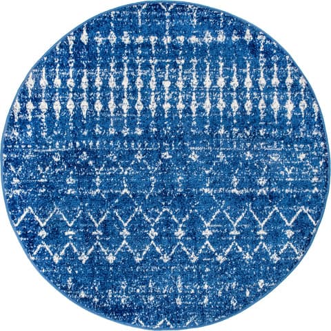 Isolated view of Blue Round Moroccan Trellis Rug, showcasing its design