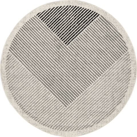 Isolated view of Grey Round Mae Traverse Stripes Rug, showcasing its design
