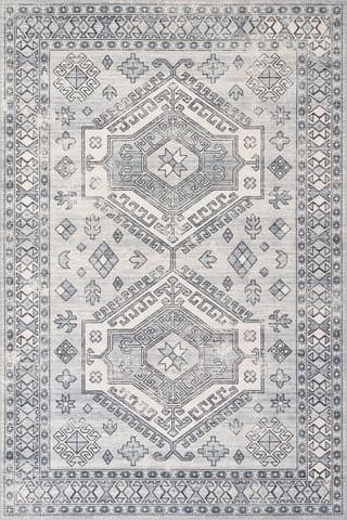 Isolated view of Light Grey Rectangle Nordic Emblems Spill Proof Washable Rug, showcasing its design