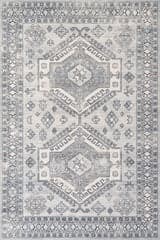 Isolated view of Light Grey Rectangle Nordic Emblems Spill Proof Washable Rug, showcasing its design