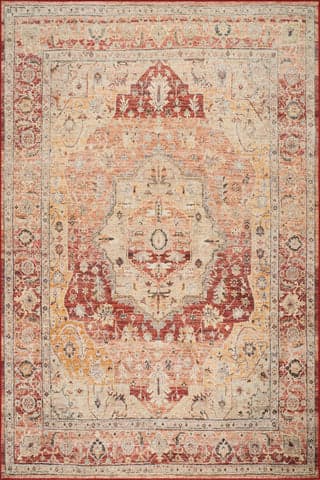 Isolated view of Red Runner Elarin Traditional Medallion Washable Rug, showcasing its design