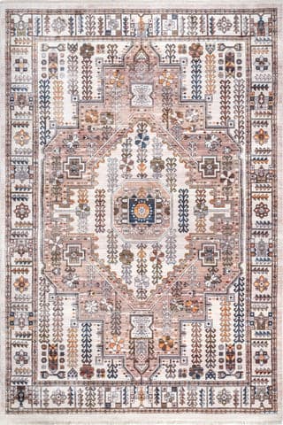 Isolated view of Beige Rectangle Essence Traditional Bordered Rug, showcasing its design