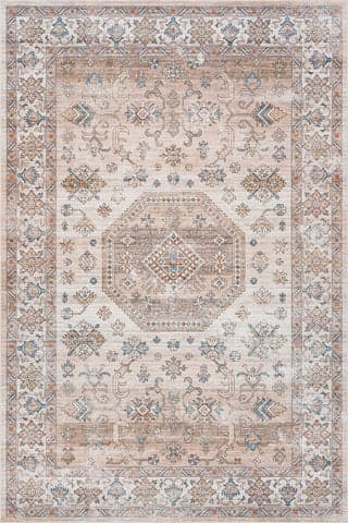 Isolated view of Beige Square Timeless Charm Spill Proof Washable Rug, showcasing its design