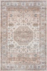 Isolated view of Beige Square Timeless Charm Spill Proof Washable Rug, showcasing its design