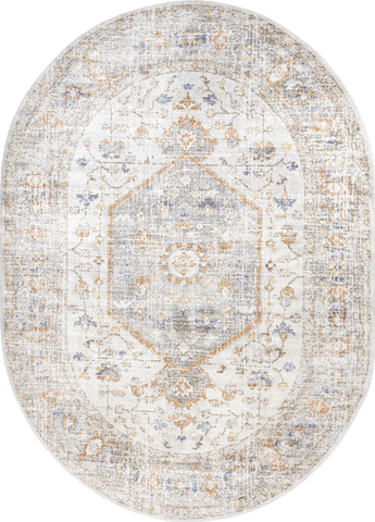 Isolated view of Silver Oval Florid Dreams Rug, showcasing its design