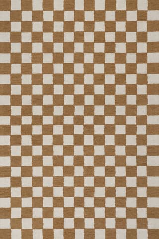 Isolated view of Golden Tan Rectangle Calina Modern Checkered Indoor Wool Rug, showcasing its design