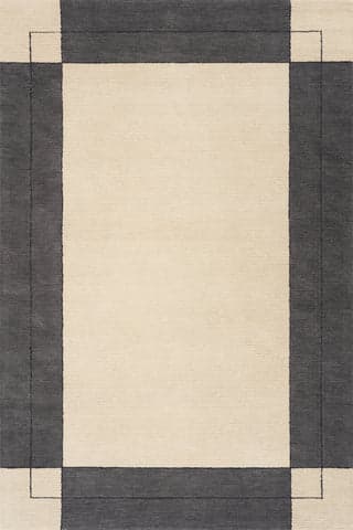 Isolated view of Grey Runner Caligo Mid Century Modern Bordered Rug, showcasing its design
