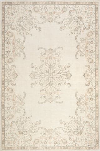 Isolated view of Beige Rectangle Princesa Medallion Wool and Cotton Rug, showcasing its design