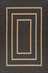 Isolated view of Grey Rectangle Thena Modern Bordered Indoor/Outdoor Rug, showcasing its design