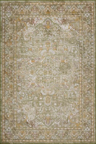 Isolated view of Green Runner Lianna Washable Vines Rug, showcasing its design