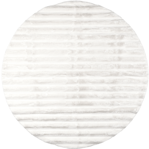 Isolated view of Off White Round Kris Striped Plush Cloud Washable Rug, showcasing its design