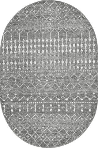Isolated view of Dark Grey Oval Moroccan Trellis Rug, showcasing its design