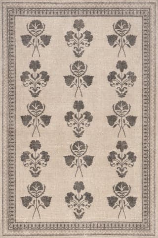 Isolated view of Light Beige Rectangle Floris Hand-Tufted Floral Wool-Blend Rug, showcasing its design
