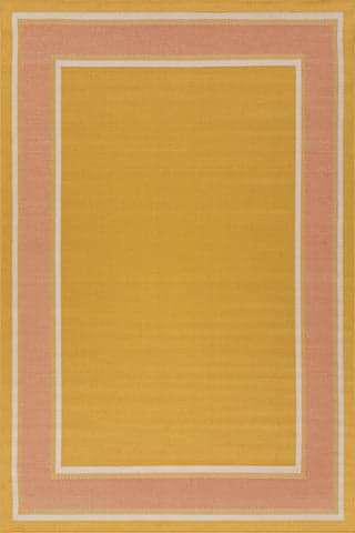 Isolated view of Yellow Rectangle Aeli Modern Bordered Indoor/Outdoor Rug, showcasing its design