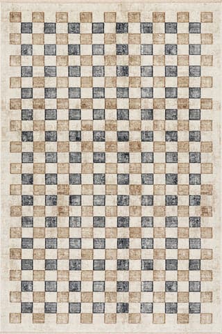 Isolated view of Beige Rectangle Izenna Modern Checkered Rug, showcasing its design